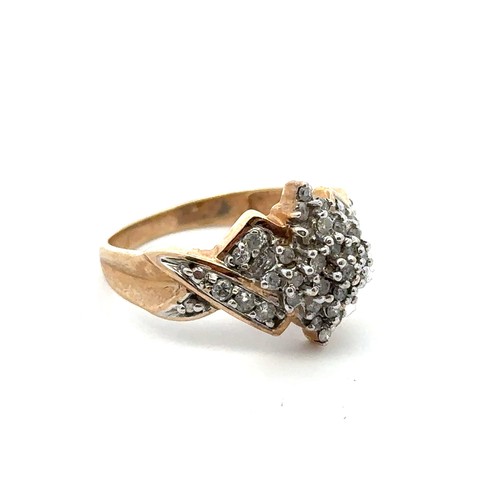 50 - A 9ct gold and diamond cluster ring. Size P. London import hallmark, sponsor TGCC.