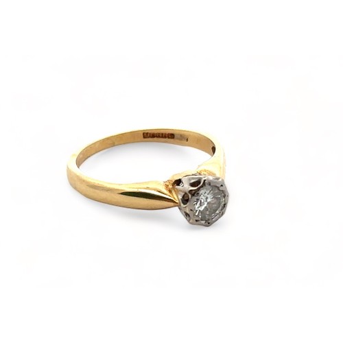 43 - A hallamrked 18ct gold diamond ring. Diamond approx 4.3mm in diameter. Clarity estimated SI1/ SI2.