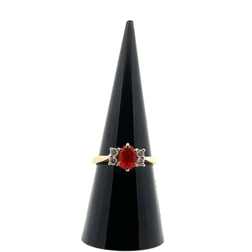 44 - A fire opal and diamond ring in hallmarked 9ct gold, size N.