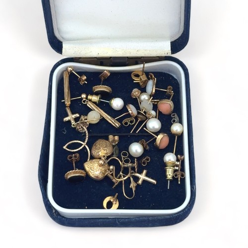 13 - A selection of earrings including a pair of 9ct gold jet earrings with rope twist surround, a pair o... 