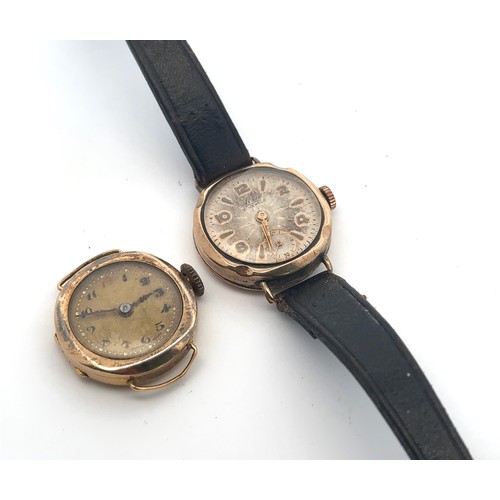 60 - Two gold watches. A 9ct gold Avia watch with leather strap, hallmarked in inner case. And a hallmark... 