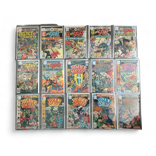 514 - DC All Star Comics 1970s Nos 60-74: All 15 comics are bagged & boarded in Mylar bags, NM.