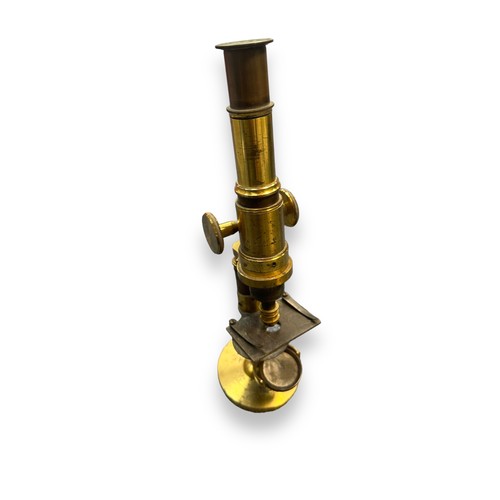 162 - Early 20th Century brass microscope, unmarked. Height 28.5cm.