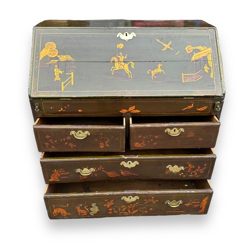 478 - 18th Century Chinoiserie Bureau Japanned with green lacquer. Four drawers, lifting top, brass fittin... 