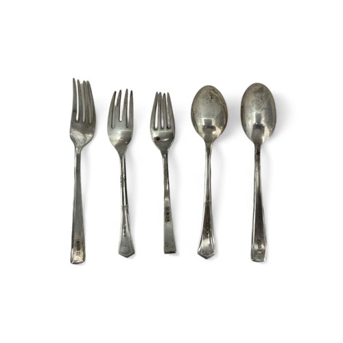 105 - Small range of silver cutlery to include; three forks, two spoons. Weight approx. 116g. (5)