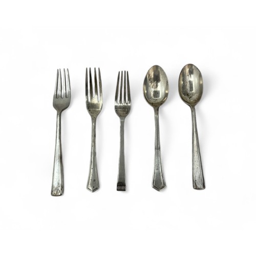 105 - Small range of silver cutlery to include; three forks, two spoons. Weight approx. 116g. (5)