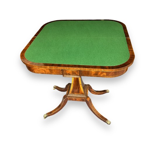 469 - Regency card or games table, green baize top when open, swivels to reveal compartment, over central ... 