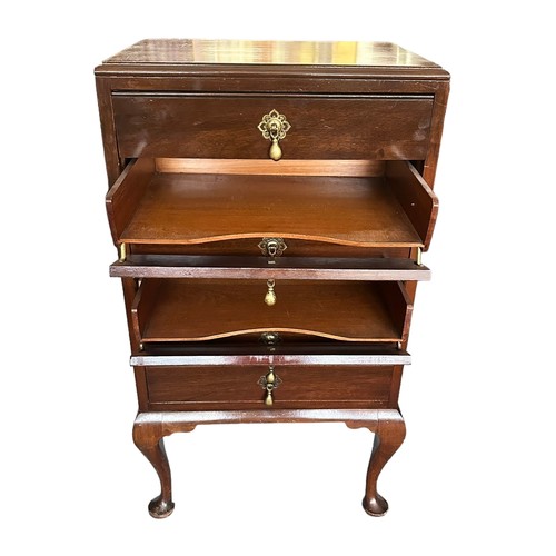 470 - Edwardian mahogany music cabinet with 6 drop-front drawers. H83cm, w46cm, d33cm.