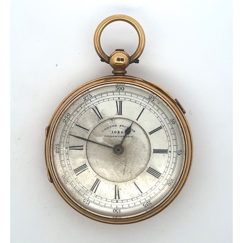 63 - A Victorian 18ct gold open face Chronograph pocket watch. Hallmarks for Platnauer Brothers, Chester ... 