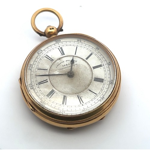 63 - A Victorian 18ct gold open face Chronograph pocket watch. Hallmarks for Platnauer Brothers, Chester ... 