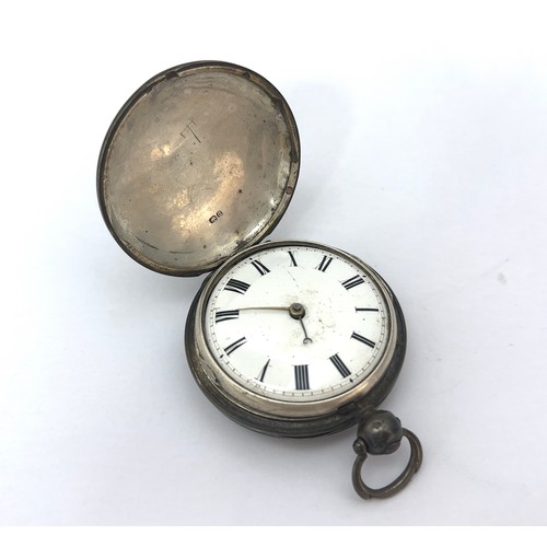 64 - A George III verge fusee full hunter silver pocket watch with unmarked white enamel dial. Case maker... 