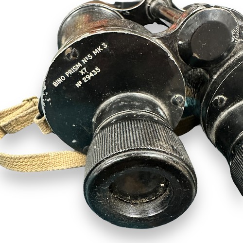 159 - Vintage Bino Prism MK3 Binoculars. Bino prism No.5 MK 3. No.29435, with leather case embossed B. H. ... 