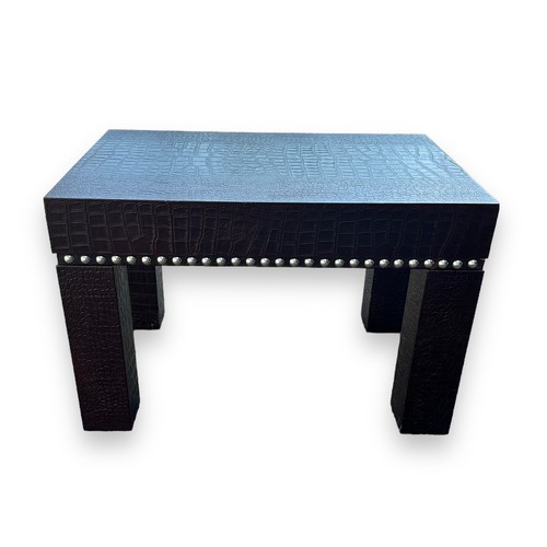 475 - Contemporary faux crocodile skin coffee table with studded surround design. Height 50cm, length 75cm... 