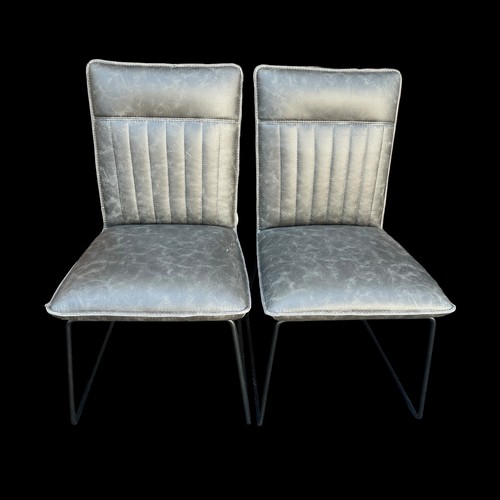 477 - Cleo Faux Leather industrial dining chair pair in grey. Some marks and scratches. Height 90cm, width... 