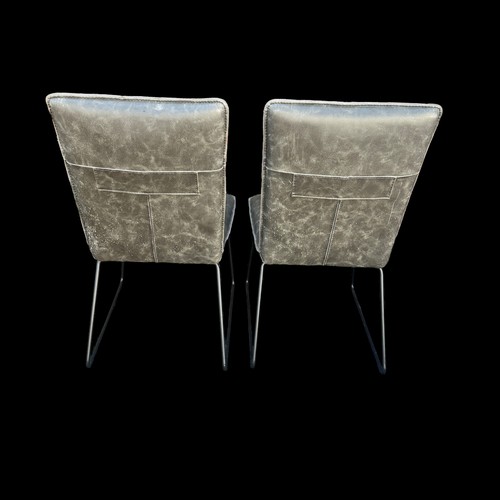 477 - Cleo Faux Leather industrial dining chair pair in grey. Some marks and scratches. Height 90cm, width... 