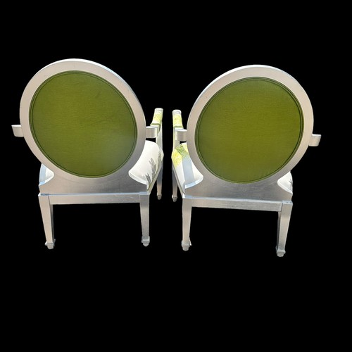 466 - Donghia Grand Soleil pair of chairs, silver finish with floral upholstery. Without labels, high orig... 