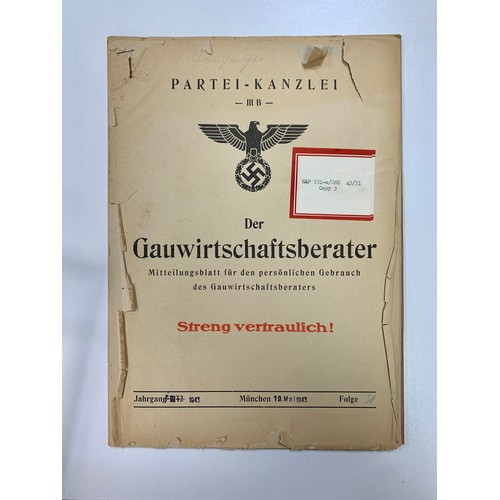 128 - Third Reich, Party Law Firm confidential bulletin relating to General Economic Policy. Front reads ‘... 