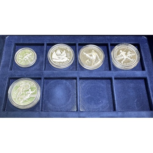 326 - 1996 Olympic Games encapsulated silver proofs FDC (5), with Niue $5 1992, Tonga one pa'anga 192, Sam... 