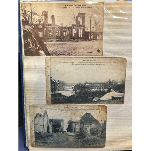 105 - First World War postcard and ephemera collection related to Bombardment in France, in scrapbook albu... 