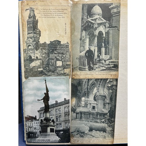 105 - First World War postcard and ephemera collection related to Bombardment in France, in scrapbook albu... 