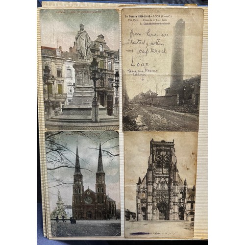 105 - First World War postcard and ephemera collection related to Bombardment in France, in scrapbook albu... 