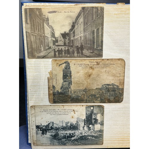 105 - First World War postcard and ephemera collection related to Bombardment in France, in scrapbook albu... 