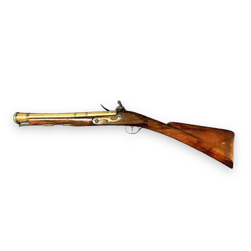 101 - 18th century brass barrelled flintlock blunderbuss by Hadley, circa 1750-1789, 13inch cannon barrel,... 