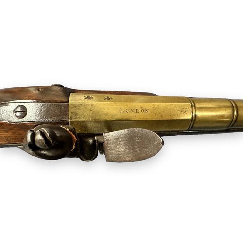 101 - 18th century brass barrelled flintlock blunderbuss by Hadley, circa 1750-1789, 13inch cannon barrel,... 