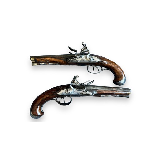 100 - 18th century pair of double-barrelled flintlock carriage pistols by M’ory of Liege (Belgian). Marked... 