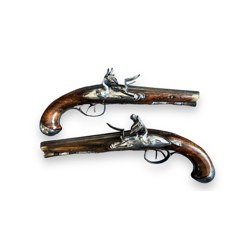 100 - 18th century pair of double-barrelled flintlock carriage pistols by M’ory of Liege (Belgian). Marked... 