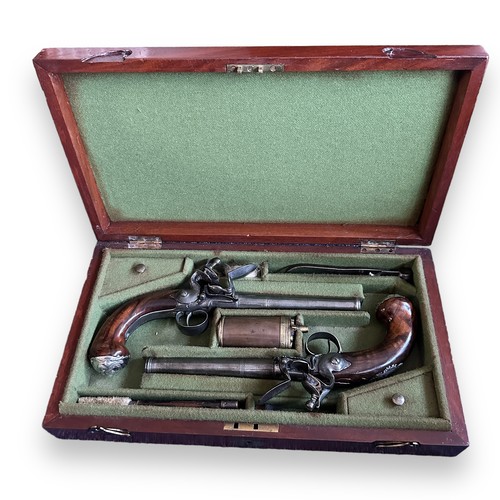 99 - 18th century cased pair of Queen Anne Cannon Barrell flintlock pistols by Griffin, Bond Street, Lond... 