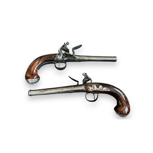 99 - 18th century cased pair of Queen Anne Cannon Barrell flintlock pistols by Griffin, Bond Street, Lond... 