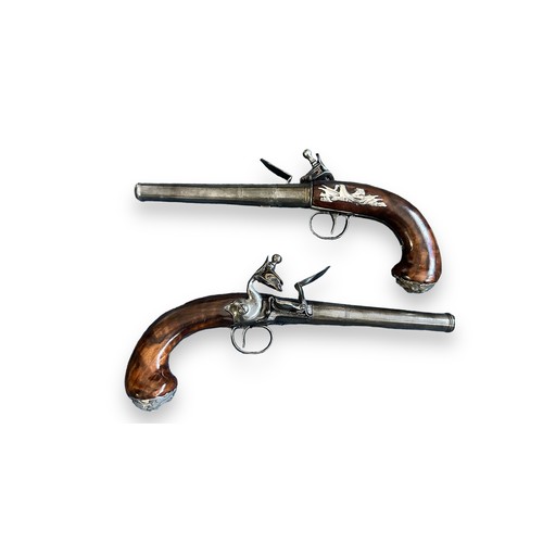 99 - 18th century cased pair of Queen Anne Cannon Barrell flintlock pistols by Griffin, Bond Street, Lond... 