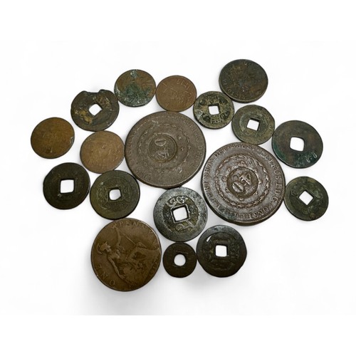 329 - World copper coins range (18), in mixed condition with Brazil 40 reis 1828, 1832, Sultana 1 keping, ... 