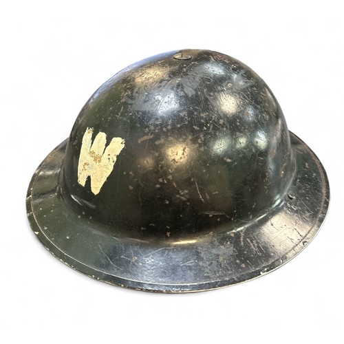 115 - Second World War / WWII Home Front Air Raid Wardens brodie helmet in black paint finish with applied... 