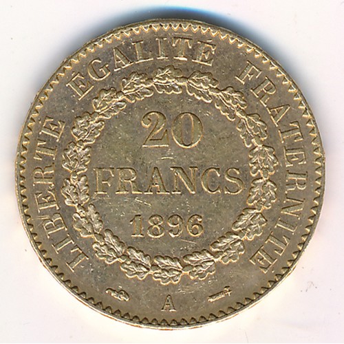 344 - France 1896A 20 francs gold coin