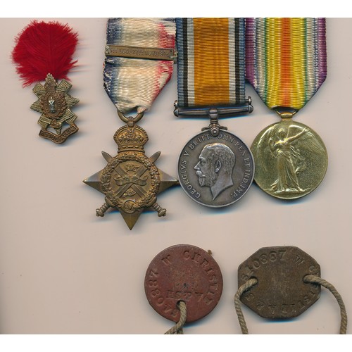 6 - First World War – William Christie – 1914 Star Trio awarded to 637 PTE. W. CHRISTIE R. HIGHRS, 1914 ... 