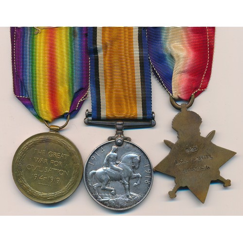 9 - First World War – Frederick Pontin – 1914-15 Star Trio awarded to 8521 L. CPL F. PONTIN SHROPS: L.I.... 