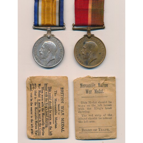 16 - First World War – John M Barton – Mercantile Marine Medal & British War Medal pair awarded to JOHN M... 