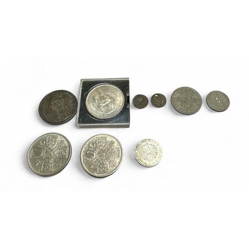 332 - World coins in mixed condition with GB crown 1889 etc, ranges from Austria, Spain, USA and others.