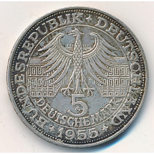 360 - Germany 5 marks 1955G, 300th Anniversary - Birth of Ludwig Wilhelm Markgraf von Baden, very fine.