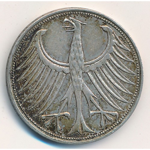 362 - Germany 1958J Federal Republic 5 mark, very fine.