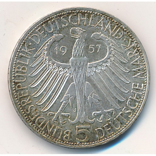 361 - Germany 1957J 5 marks, Centennial - Birth of Joseph von Eichendorff, extremely fine, toned.