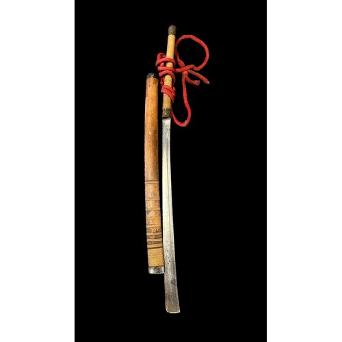 85 - Burmese DHA Sword with Scabbard. Well kept sword, with sharp blade. Scabbard with red rope. Pattern ... 