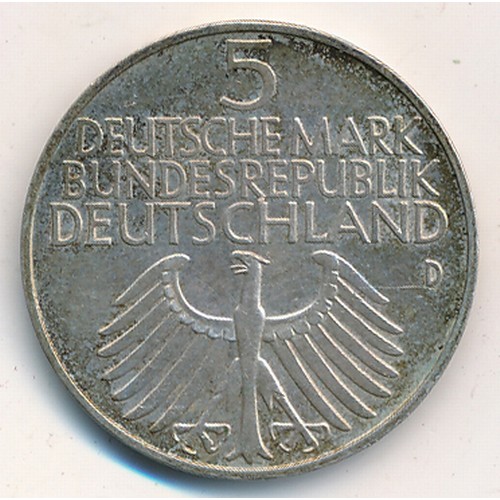 358 - Germany 1952D 5 marks, Centennial of the Germanic Museum in Nürnberg, very fine, toned.