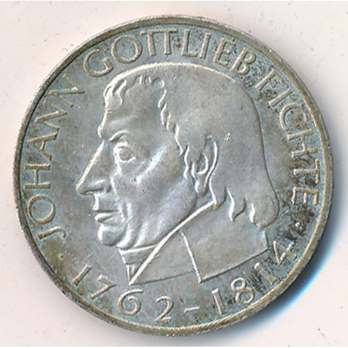 363 - Germany 1964J 5 marks, 150th Anniversary - Death of Gottlieb Fichte, very fine, toned.