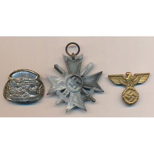 53 - German Third Reich War Merit Cross, 2nd class. Plus small miniature gilded Third Reich eagle perhaps... 