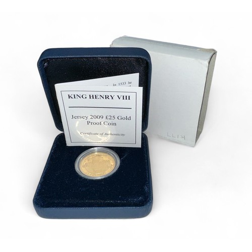 366 - Jersey 2009 £25 King Henry VIII boxed gold proof FDC, with Westminster certificate.