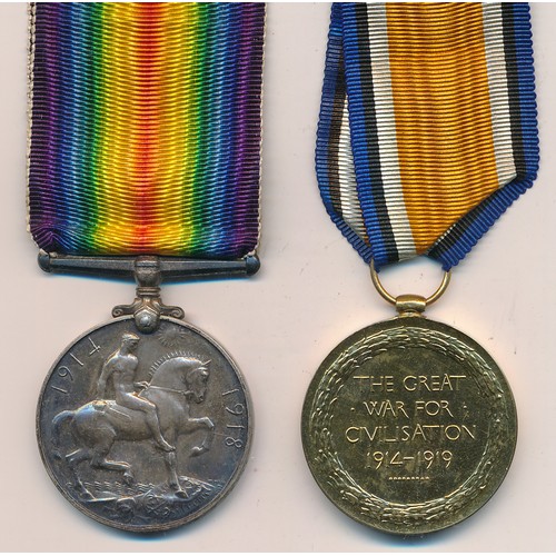 18 - First World War – Horace W Pope – First World War British War Medal & Victorya Medal pair awarded to... 