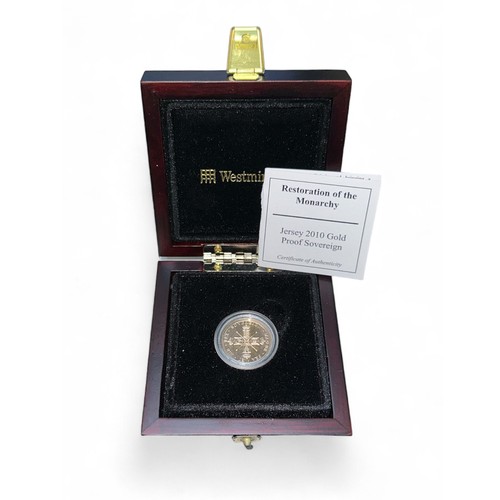 367 - Jersey 2010 full gold sovereign uncirculated with Westminster box and certificate.